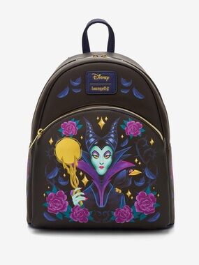 NWT Disney x Loungefly Maleficent Floral Mini Backpack - Black
